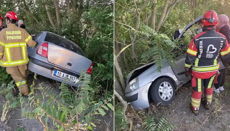 Balıkesir'de Şok Kaza: Otomobil Şarampole Devrildi, İki Yaralı!